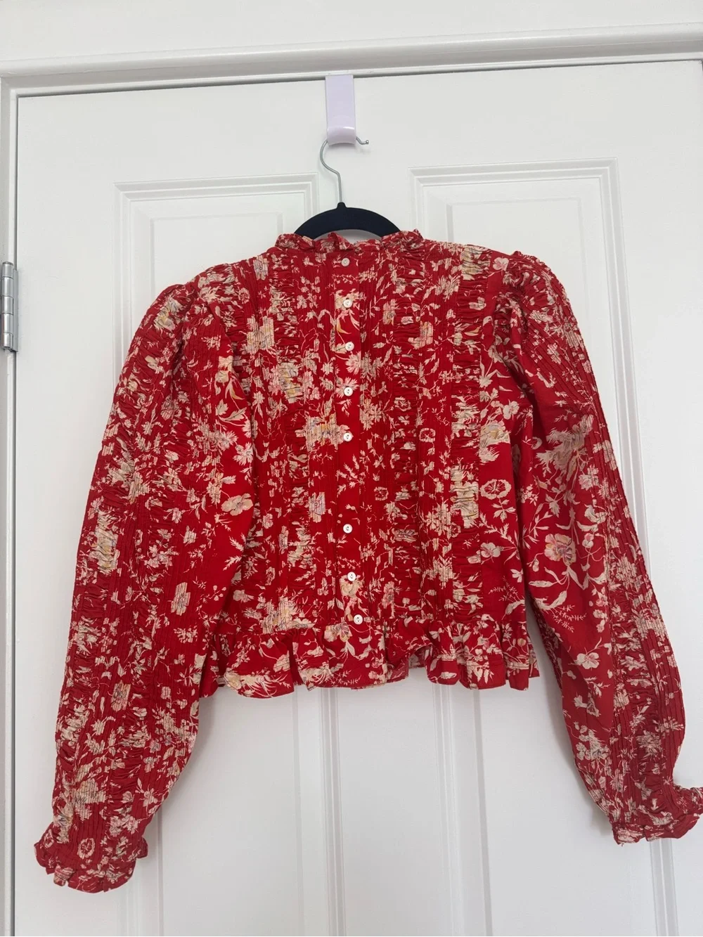 Doen Amelia Gathered Floral-Print Cotton-Poplin Top Size Small